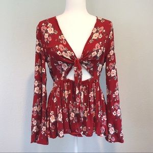 American Eagle Outfitters Tie Front Floral Top